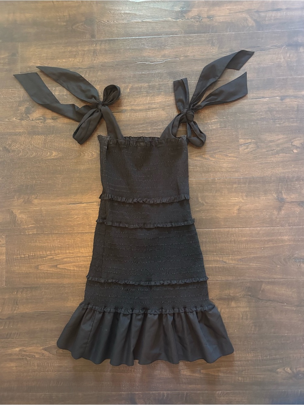 Altar'd State Black Tie-Shoulder Ruffle Mini Dress